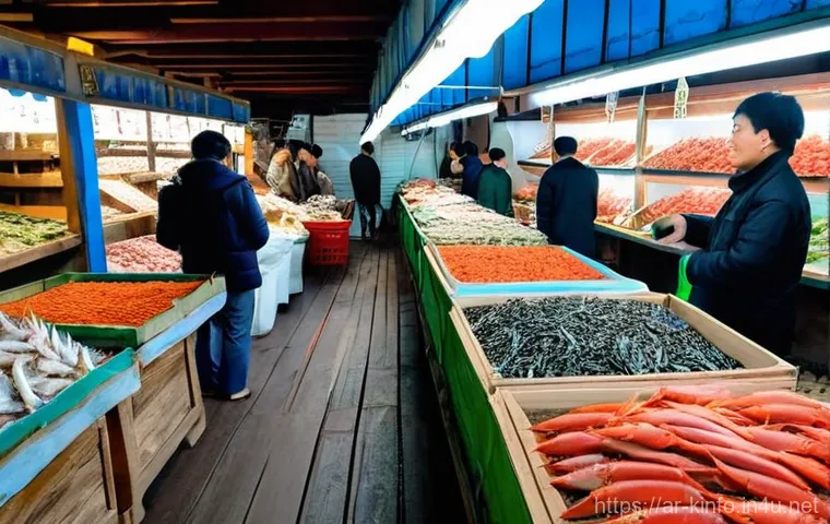 부산 자갈치시장 역사 - **"A vibrant and bustling scene at Jagalchi Market in Busan, South Korea. An elderly Korean woman, a...