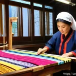 Home 21 경상도 대구 섬유산업 역사 - A traditional textile artisan workshop in Daegu, showcasing skilled craftsmen and craftswomen weavin...