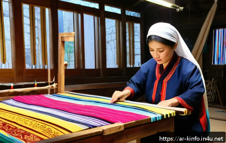 경상도 대구 섬유산업 역사 - A traditional textile artisan workshop in Daegu, showcasing skilled craftsmen and craftswomen weavin...