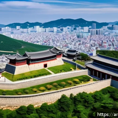 Home 32 경기도 수원 화성 축조 역사 - A panoramic view of Hwaseong Fortress stretching over